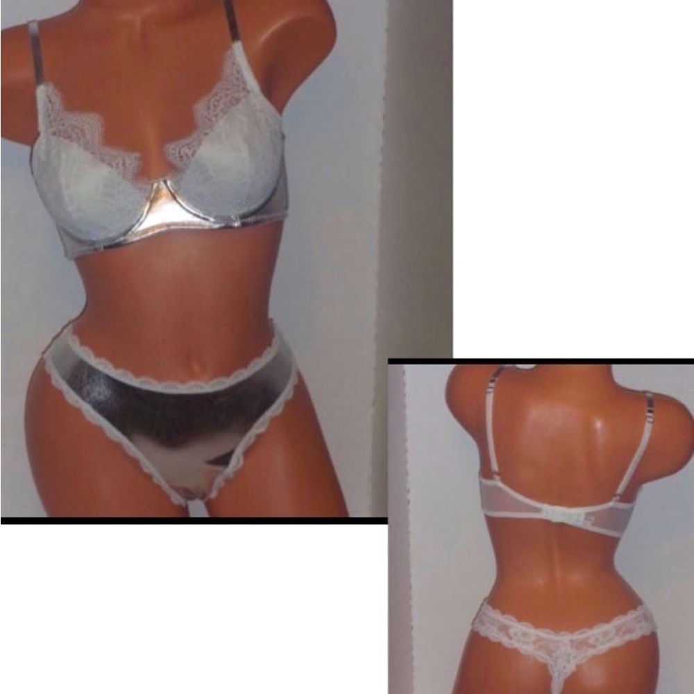 34C Victoria’s Secret Dream Angels silver lined demi bra & panty(M lingerie set